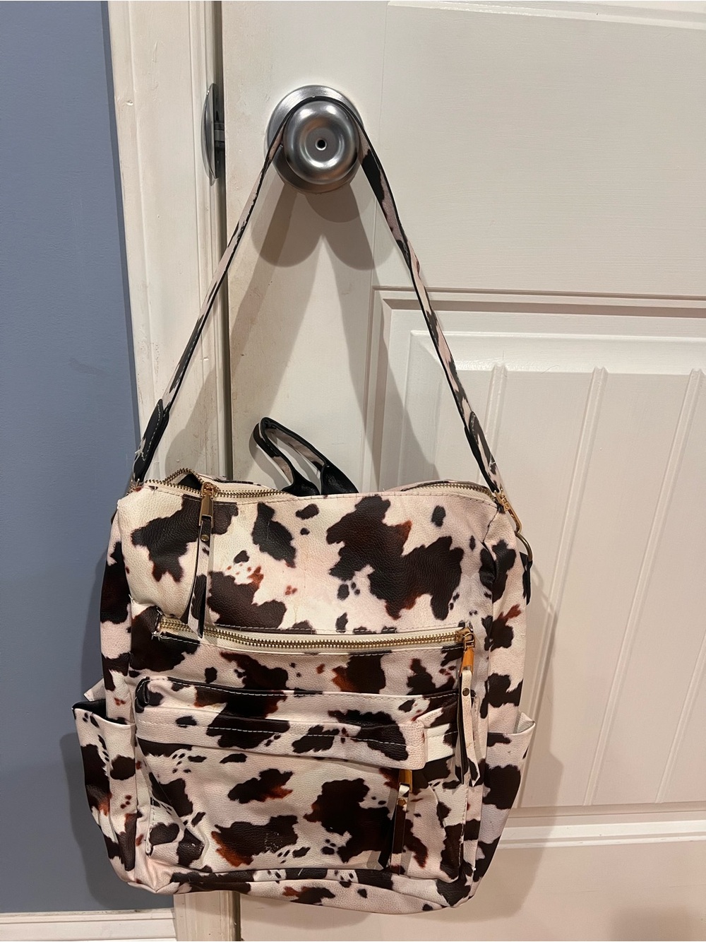 Jen & Co. Amelia Cow Print Convertible Vegan Backpack Purse